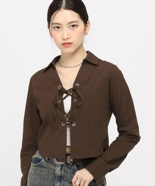 3.3 Field Trip (3.3フィールドトリップ)の「3.3 Field Trip/ウエスタン編み上げシャツ(シャツ/ブラウス・レディース・ピンク/ブラウン・FREE)」の18枚目の写真