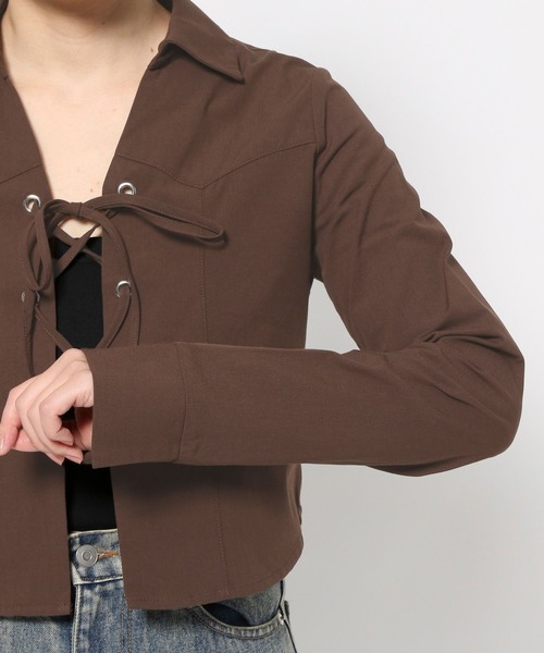 3.3 Field Trip (3.3フィールドトリップ)の「3.3 Field Trip/ウエスタン編み上げシャツ(シャツ/ブラウス・レディース・ピンク/ブラウン・FREE)」の5枚目の写真