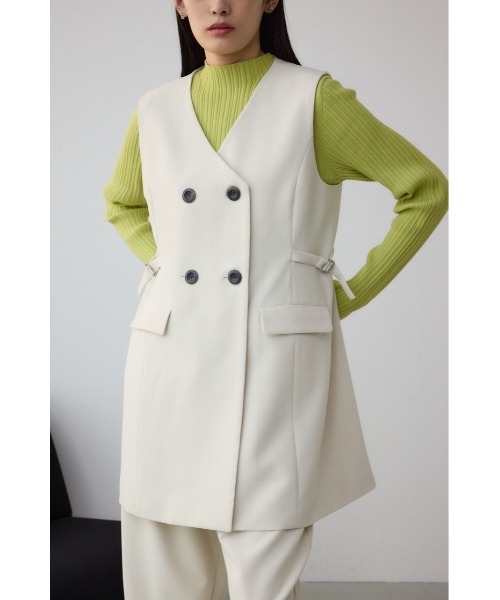 AZUL by moussy(アズールバイマウジー)の「Aラインミディ丈ジレ(ベスト・レディース・ライトベージュ/ブラック・FREE)」の1枚目の写真