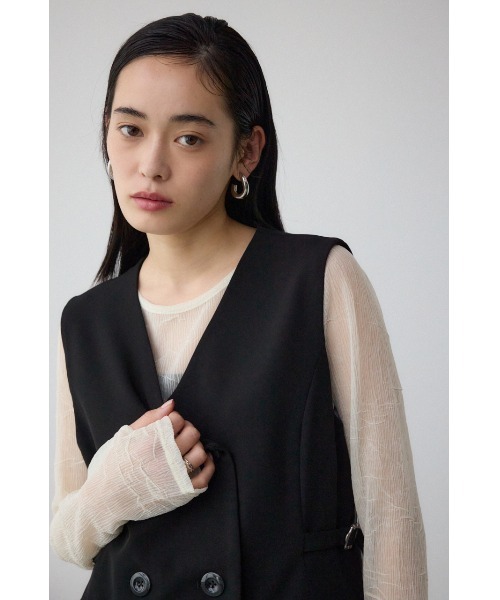 AZUL by moussy(アズールバイマウジー)の「Aラインミディ丈ジレ(ベスト・レディース・ライトベージュ/ブラック・FREE)」の3枚目の写真