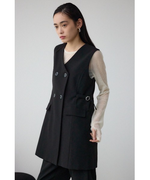 AZUL by moussy(アズールバイマウジー)の「Aラインミディ丈ジレ(ベスト・レディース・ライトベージュ/ブラック・FREE)」の4枚目の写真