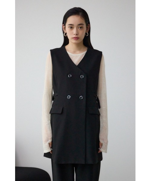 AZUL by moussy(アズールバイマウジー)の「Aラインミディ丈ジレ(ベスト・レディース・ライトベージュ/ブラック・FREE)」の6枚目の写真