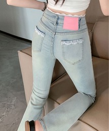 kirakiraShop | レース付き ストレッチ デニム(デニムパンツ)