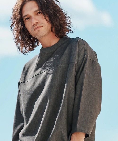 セール】mlt5099-カットデニム7分袖フットボールT（Tシャツ/カットソー
