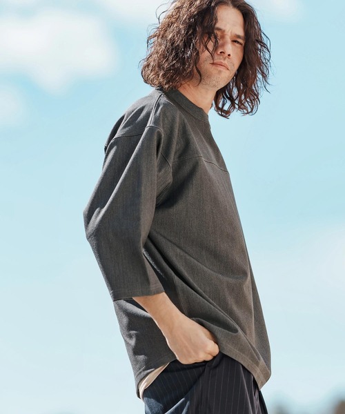 CAMBIO(カンビオ)の「mlt5099-カットデニム7分袖フットボールT(Tシャツ/カットソー・メンズ・ブラック/ネイビー/ブルー・S/M/L)」の5枚目の写真