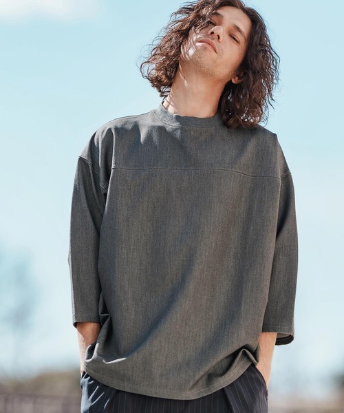 CAMBIO(カンビオ)の「mlt5099-カットデニム7分袖フットボールT(Tシャツ/カットソー・メンズ・ブラック/ネイビー/ブルー・S/M/L)」の6枚目の写真