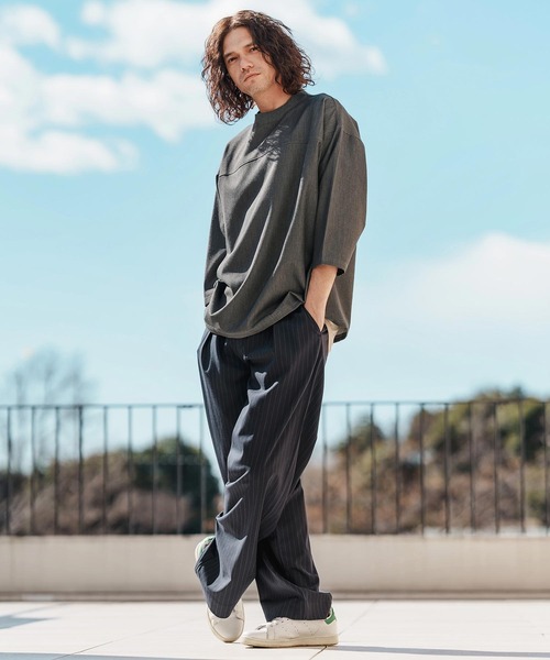 CAMBIO(カンビオ)の「mlt5099-カットデニム7分袖フットボールT(Tシャツ/カットソー・メンズ・ブラック/ネイビー/ブルー・S/M/L)」の7枚目の写真