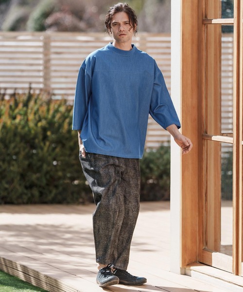 CAMBIO(カンビオ)の「mlt5099-カットデニム7分袖フットボールT(Tシャツ/カットソー・メンズ・ブラック/ネイビー/ブルー・S/M/L)」の14枚目の写真