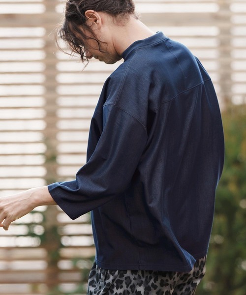 CAMBIO(カンビオ)の「mlt5099-カットデニム7分袖フットボールT(Tシャツ/カットソー・メンズ・ブラック/ネイビー/ブルー・S/M/L)」の18枚目の写真