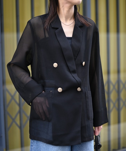 Marient（マリエント）の「メッシュダブルJK（テーラードジャケット・レディース・ブラック/ベージュ・FREE）」の2枚目の写真