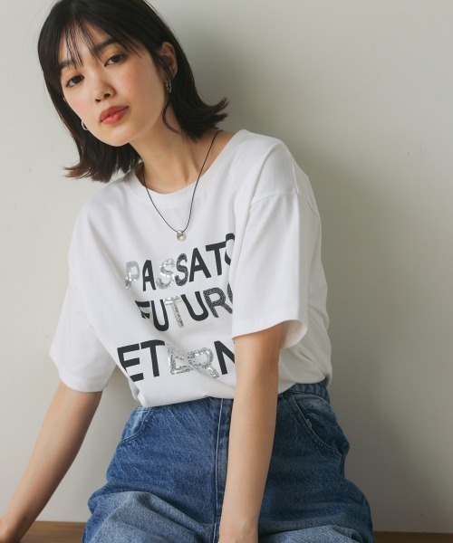 Bou Jeloud(ブージュルード)の「スパンコールロゴT(Tシャツ/カットソー・レディース・ブラック/オフホワイト・FREE)」の2枚目の写真