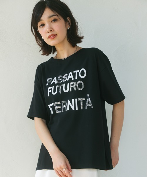 Bou Jeloud(ブージュルード)の「スパンコールロゴT(Tシャツ/カットソー・レディース・ブラック/オフホワイト・FREE)」の1枚目の写真