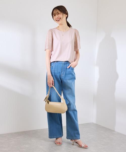 ROPE' PICNIC（ロペピクニック）の「【UVカット・接触冷感】Cutee レースドッキングフレアスリーブトップス/リンクコーデ（Tシャツ/カットソー・レディース・ブラック/ホワイト/サックスブルー/ピンク・38）」の19枚目の写真