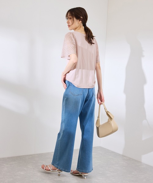 ROPE' PICNIC（ロペピクニック）の「【UVカット・接触冷感】Cutee レースドッキングフレアスリーブトップス/リンクコーデ（Tシャツ/カットソー・レディース・ブラック/ホワイト/サックスブルー/ピンク・38）」の18枚目の写真