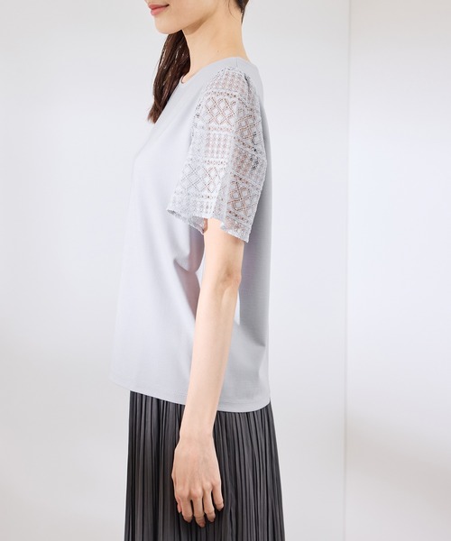 ROPE' PICNIC（ロペピクニック）の「【UVカット・接触冷感】Cutee レースドッキングフレアスリーブトップス/リンクコーデ（Tシャツ/カットソー・レディース・ブラック/ホワイト/サックスブルー/ピンク・38）」の14枚目の写真