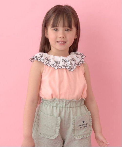 Lycee mine(リセマイン)の「【ソフトコットン】チェリーレース衿トップス(タンクトップ・キッズ・ライトオレンジ系/ベビーピンク/オフホワイト/ライトグリーン/ブルー系その他2・110cm/130cm/100cm/120cm/140cm/150cm)」の5枚目の写真