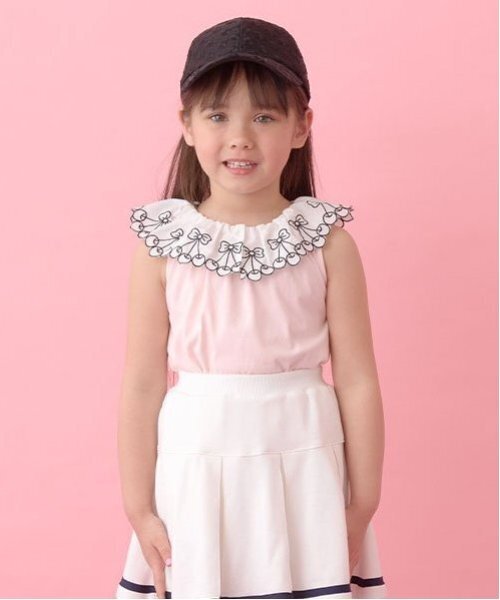 Lycee mine(リセマイン)の「【ソフトコットン】チェリーレース衿トップス(タンクトップ・キッズ・ライトオレンジ系/ベビーピンク/オフホワイト/ライトグリーン/ブルー系その他2・110cm/130cm/100cm/120cm/140cm/150cm)」の1枚目の写真