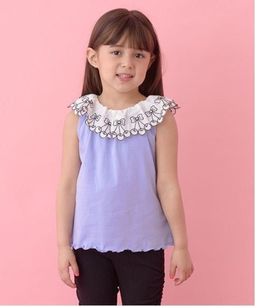 Lycee mine(リセマイン)の「【ソフトコットン】チェリーレース衿トップス(タンクトップ・キッズ・ライトオレンジ系/ベビーピンク/オフホワイト/ライトグリーン/ブルー系その他2・110cm/130cm/100cm/120cm/140cm/150cm)」の4枚目の写真