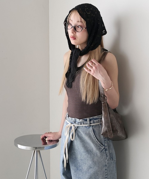 forksy.（フォルクシー）の「【forksy.】フラワーレース マルチ バブーシュカ（バンダナ/スカーフ・レディース・ブラック/アイボリー・FREE）」の7枚目の写真