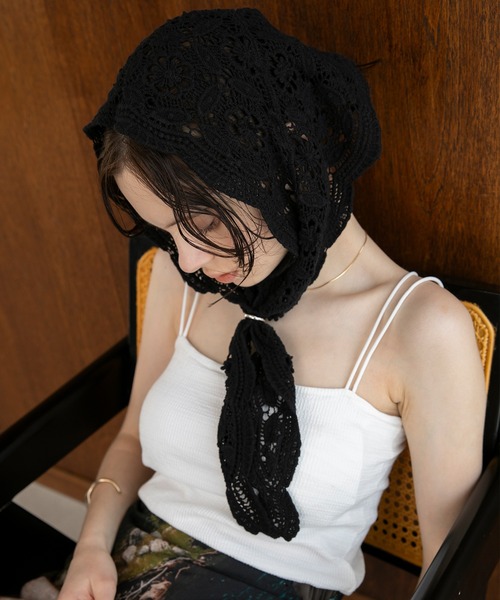 forksy.（フォルクシー）の「【forksy.】フラワーレース マルチ バブーシュカ（バンダナ/スカーフ・レディース・ブラック/アイボリー・FREE）」の21枚目の写真