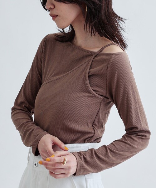 GALLEST(ギャレスト)の「イレギュラーカットソー(Tシャツ/カットソー・レディース・ホワイト/ブラウン系/ブラック・38)」の3枚目の写真