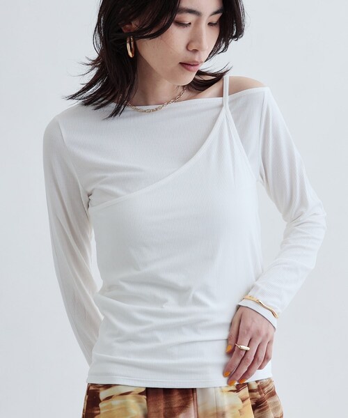 GALLEST(ギャレスト)の「イレギュラーカットソー(Tシャツ/カットソー・レディース・ホワイト/ブラウン系/ブラック・38)」の1枚目の写真