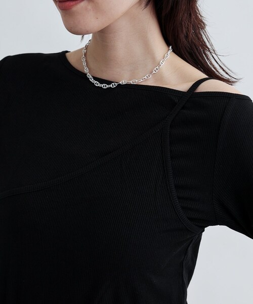 GALLEST(ギャレスト)の「イレギュラーカットソー(Tシャツ/カットソー・レディース・ホワイト/ブラウン系/ブラック・38)」の7枚目の写真