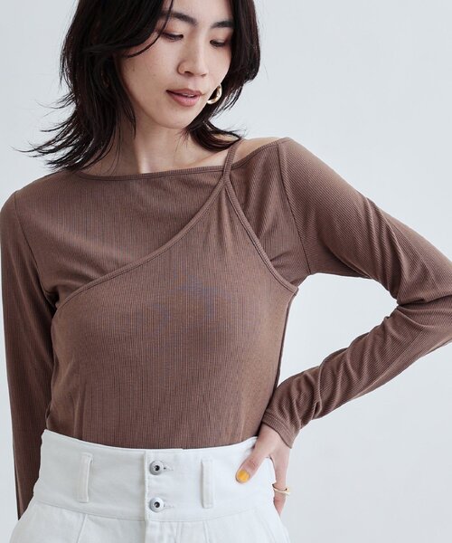 GALLEST(ギャレスト)の「イレギュラーカットソー(Tシャツ/カットソー・レディース・ホワイト/ブラウン系/ブラック・38)」の9枚目の写真