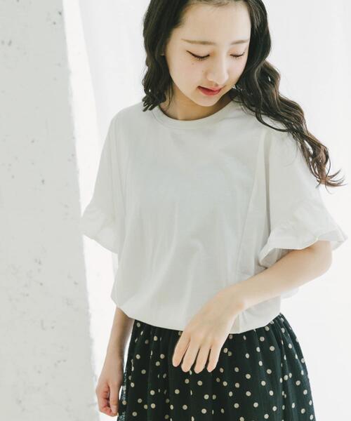 ITEMS URBANRESEARCH（アイテムズ アーバンリサーチ）の「ソデフリルカットソー（Tシャツ/カットソー・レディース・ブルー/チャコールグレー/ホワイト・FREE）」の7枚目の写真