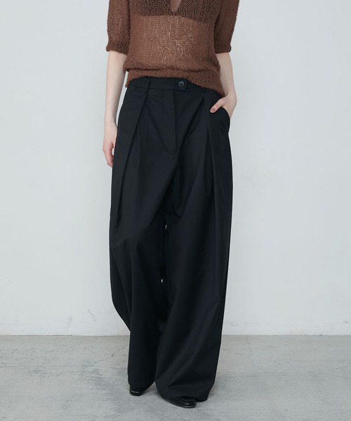 セール】High-waist deep tuck slacks pants / ハイウエスト