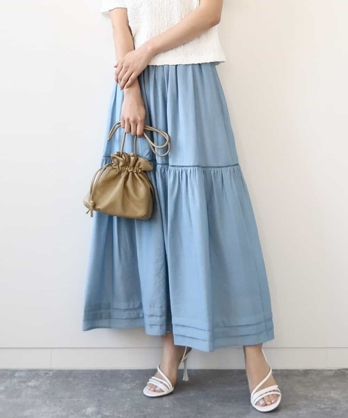 MK MICHEL KLEIN(エムケーミッシェルクラン)の「ハシゴレース使いフレアースカート/洗える(スカート・レディース・ホワイト/ライトブルー/ブラウン・38)」の3枚目の写真