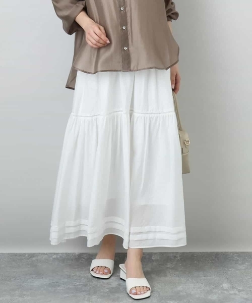 MK MICHEL KLEIN(エムケーミッシェルクラン)の「ハシゴレース使いフレアースカート/洗える(スカート・レディース・ホワイト/ライトブルー/ブラウン・38)」の17枚目の写真