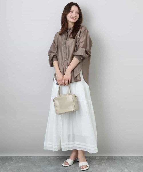 MK MICHEL KLEIN(エムケーミッシェルクラン)の「ハシゴレース使いフレアースカート/洗える(スカート・レディース・ホワイト/ライトブルー/ブラウン・38)」の18枚目の写真