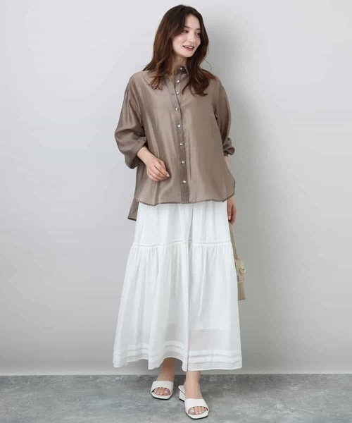 MK MICHEL KLEIN(エムケーミッシェルクラン)の「ハシゴレース使いフレアースカート/洗える(スカート・レディース・ホワイト/ライトブルー/ブラウン・38)」の20枚目の写真