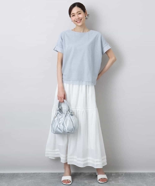 MK MICHEL KLEIN(エムケーミッシェルクラン)の「ハシゴレース使いフレアースカート/洗える(スカート・レディース・ホワイト/ライトブルー/ブラウン・38)」の5枚目の写真