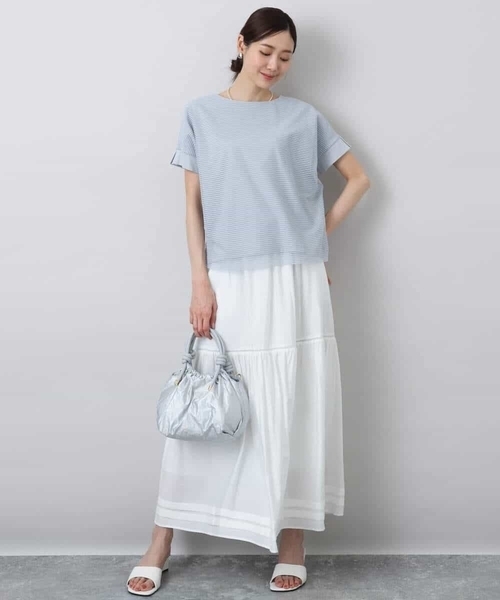 MK MICHEL KLEIN(エムケーミッシェルクラン)の「ハシゴレース使いフレアースカート/洗える(スカート・レディース・ホワイト/ライトブルー/ブラウン・38)」の6枚目の写真