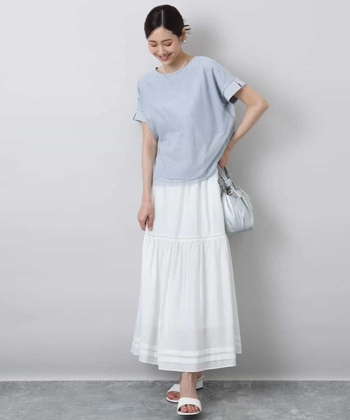 MK MICHEL KLEIN(エムケーミッシェルクラン)の「ハシゴレース使いフレアースカート/洗える(スカート・レディース・ホワイト/ライトブルー/ブラウン・38)」の7枚目の写真