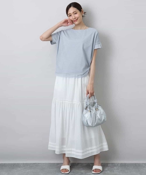 MK MICHEL KLEIN(エムケーミッシェルクラン)の「ハシゴレース使いフレアースカート/洗える(スカート・レディース・ホワイト/ライトブルー/ブラウン・38)」の8枚目の写真