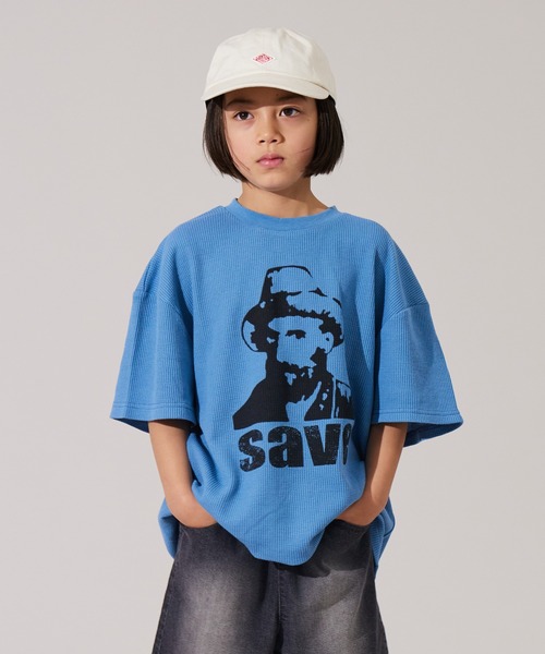 MEDM Tシャツ 長袖 ワッフル 袖ロゴ プリント 男女兼用 プチプラ】フロントカレッジロゴ長袖Tシャツ(140 オレンジ