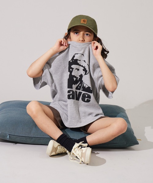 PAIRMANON STREET(ペアマノンストリート)の「【PAIRMANON STREET】ワッフル プリント オーバーサイズ Tシャツ(Tシャツ/カットソー・キッズ・グレー/ブルー/アイボリー・100/150/90/130/110/120/160/140)」の11枚目の写真