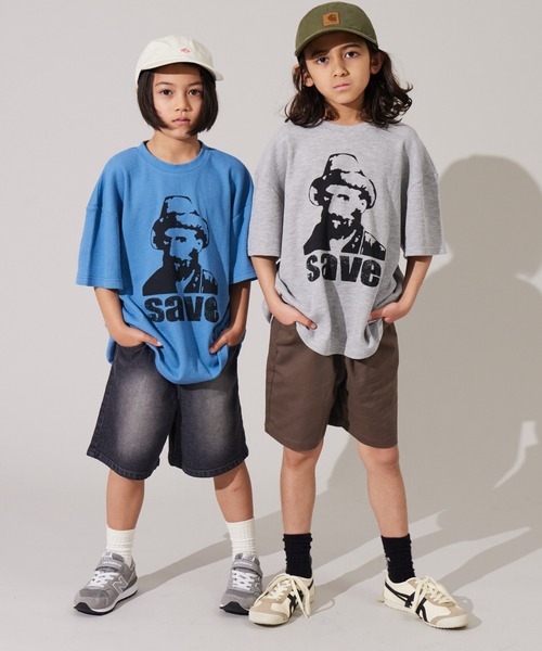 PAIRMANON STREET(ペアマノンストリート)の「【PAIRMANON STREET】ワッフル プリント オーバーサイズ Tシャツ(Tシャツ/カットソー・キッズ・グレー/ブルー/アイボリー・100/150/90/130/110/120/160/140)」の20枚目の写真