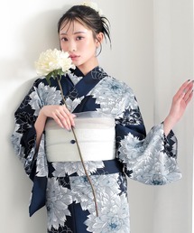 kimonomachi | レディース　浴衣 セット 吸水速乾 ポリエステル浴衣 浴衣2点セット（浴衣＋半幅帯） 「アジサイ・ダリア 4柄」S/Fサイズ　KIMONOMACHI オリジナル(浴衣)