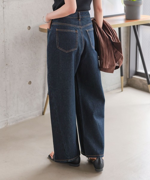 低身長向けサイズ ] 裾スリットカーブデニムパンツ（デニム