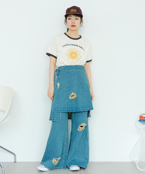 eLur】ダメージフレアデニムパンツ【セット対応】（デニムパンツ