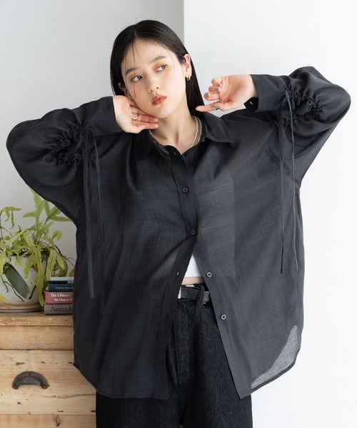 セール】袖シャーリングBIGシアーシャツ（シャツ/ブラウス）｜RAGEBLUE