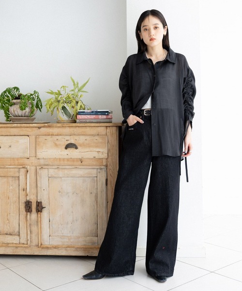 RAGEBLUE（レイジブルー）の「袖シャーリングBIGシアーシャツ（シャツ/ブラウス・レディース・ホワイト/ブラック/ライトピンク/レッド・FREE）」の20枚目の写真