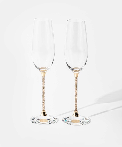 SWAROVSKI クリスタル フルートグラス 2個セット ミラートレイ付き