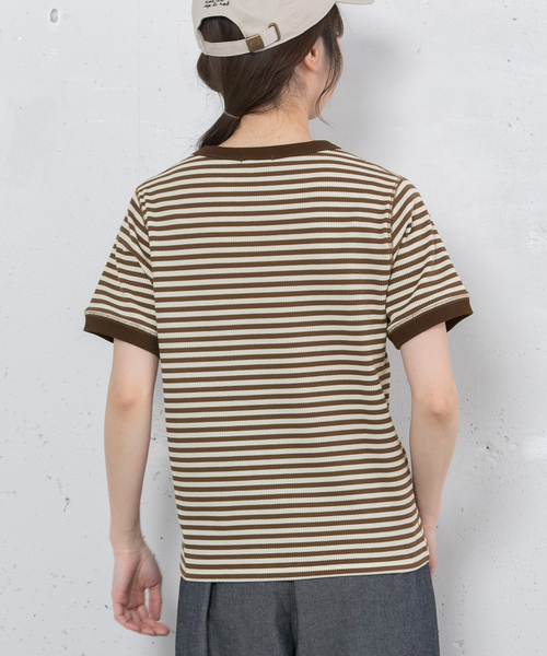 POU DOU DOU(プードゥドゥ)の「ハニカムボーダーTシャツ(Tシャツ/カットソー・レディース・ブラック/グリーン/ブラウン・M)」の6枚目の写真