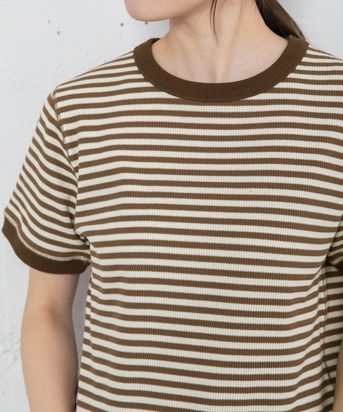 POU DOU DOU(プードゥドゥ)の「ハニカムボーダーTシャツ(Tシャツ/カットソー・レディース・ブラック/グリーン/ブラウン・M)」の10枚目の写真