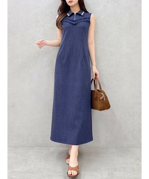 dazzlin（ダズリン）の「フチフリルレイヤードワンピース（ワンピース・レディース・アイボリー/インディゴブルー/ブラウン・SMALL/MEDIUM）」の3枚目の写真